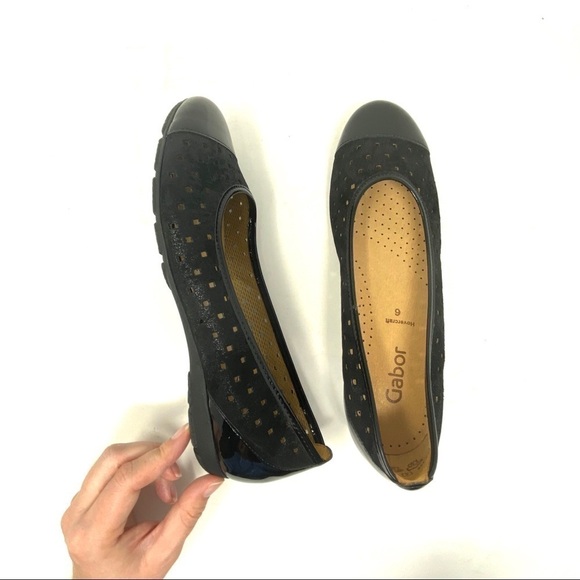 Gabor black shimmering leather laser cut flats - Picture 9 of 12